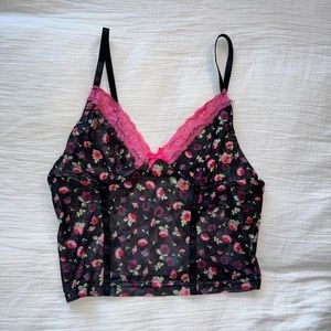 Mesh black and pink floral tank top